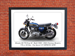 Honda CB750 Four Motorcycle - A3/A4 Size Print Poster