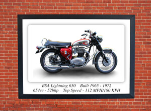 BSA Lightning 650 Motorcycle - A3 Size Print Poster