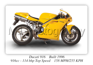 Ducati 916 Yellow Motorcycle A3 Size Print Poster on Photographic Paper