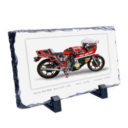 Ducati 900 MHR Motorcycle on a Natural slate rock with stand 10x15cm