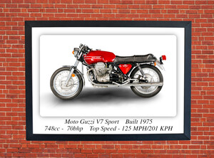 Moto Guzzi V7 Sport Motorcycle 1975 Motorcycle - A3/A4 Size Print Poster