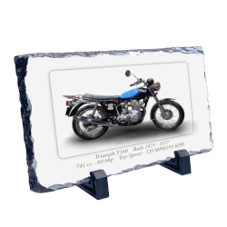 Triumph T160 Motorcycle on a Natural slate rock with stand 10x15cm