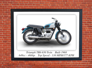 Triumph TR6 650 Twin Motorcycle - A3/A4 Size Print Poster