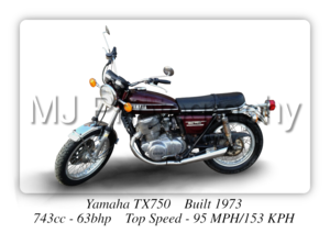 Yamaha TX750 1973 Motorcycle - A3/A4 Size Print Poster