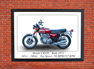 Honda CB350 Four 1973 Motorcycle - A3/A4 Size Print Poster