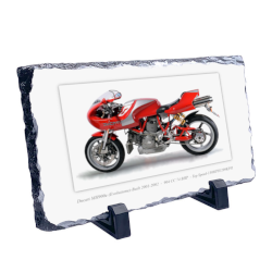 Ducati MH900E Evoluzione Motorcycle on a Natural slate rock with stand 10x15cm