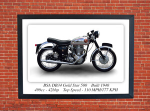 BSA DB34 Gold Star 500 Motorcycle - A3 Size Print Poster