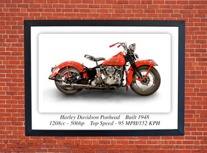 Harley Davidson Panhead Motorcycle - A3 Size Print Poster