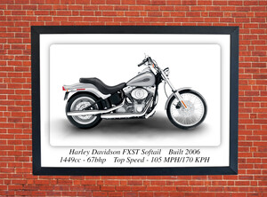 Harley Davidson FXST Softail Motorcycle - A3 Size Print Poster