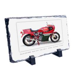 Ducati 900 MHR Motorcycle on a Natural slate rock with stand 10x15cm