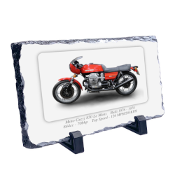 Moto Guzzi 850 Le Mans Motorcycle on a Natural slate rock with stand 10x15cm