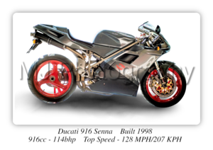 Ducati 916 Senna Motorcycle - A3/A4 Size Print Poster