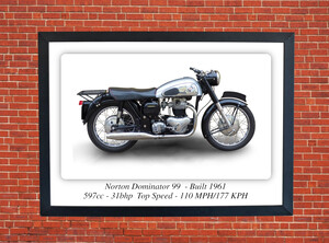Norton Dominator 99 Motorcycle - A3/A4 Size Print Poster