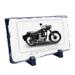 BSA A10 Golden Flash Motorcycle on a Natural slate rock with stand 10x15cm