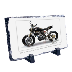 CCM Stealth Foggy Motorcycle on a Natural slate rock with stand 10x15cm