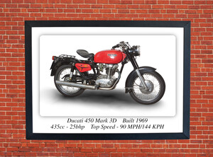 Ducati 450 Mark 3D Motorcycle - A3/A4 Size Print Poster