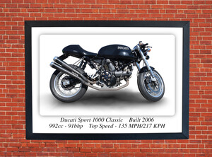 Ducati Sport 1000 Classic Motorcycle - A3/A4 Size Print Poster