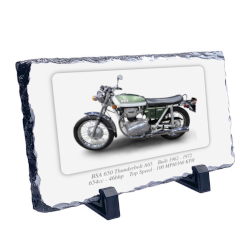 BSA 650 Thunderbolt A65 Motorcycle on a Natural slate rock with stand 10x15cm