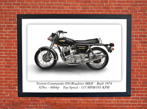 Norton Commando 850 Roadster MKII Motorcycle Poster - A3/A4 Size Print on Photographic Paper