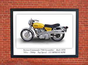 Norton Commando 750s Scrambler Motorcycle - A3/A4 Size Print Poster