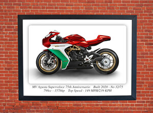 MV Agusta Superveloce 75th Anniversary Motorcycle - A3/A4 Size Print Poster