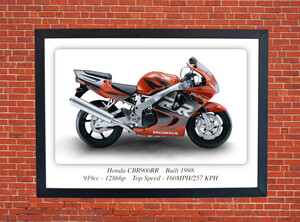 Honda CBR900RR Fireblade 1998 Motorcycle - A3/A4 Size Print Poster