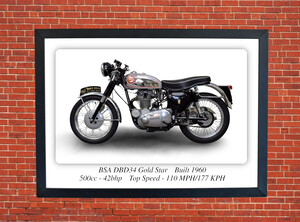 BSA DBD34 Gold Star Motorcycle - A3/A4 Size Print Poster