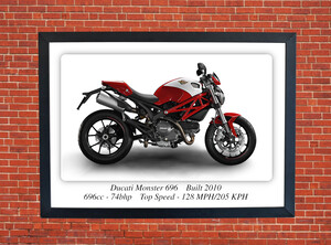 Ducati Monster 696 Motorcycle - A3/A4 Size Print Poster