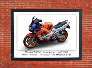 Honda CBR600F 2004 Motorcycle - A3/A4 Size Print Poster