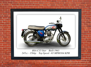 BSA C15 Star Motorbike Motorcycle - A3/A4 Size Print Poster