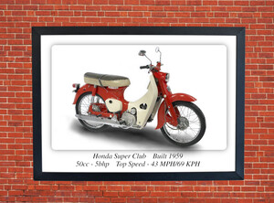Honda C50 1959 Motorcycle - A3/A4 Size Print Poster