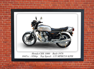 Honda Silver CBX1000 Motorcycle - A3/A4 Size Print Poster