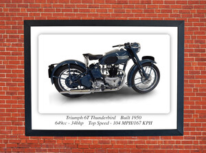 Triumph 6T Thunderbird Motorcycle A3/A4 Size Print Poster on Photographic Paper