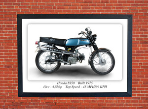 Honda SS50 Motorbike Motorcycle - A3/A4 Size Print Poster