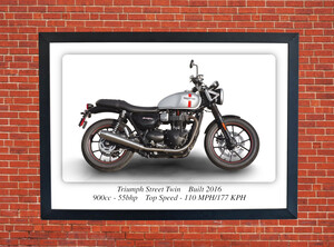 Triumph Street Twin Motorbike Motorcycle - A3/A4 Size Print Poster
