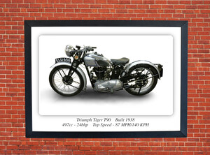 Triumph Tiger T90 1938 Motorcycle A3/A4 Size Print Poster on Photographic Paper