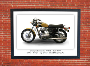Triumph Bonneville T120R 1971 Motorbike Motorcycle - A3/A4 Size Print Poster