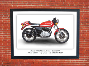 Ducati 500SD Sport Desmo Motorbike Motorcycle - A3/A4 Size Print Poster