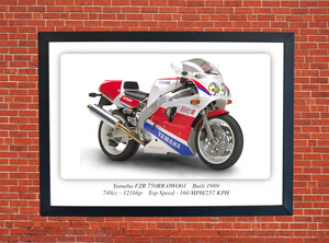 Yamaha FZR 750RR OWO01 Motorbike Motorcycle - A3/A4 Size Print Poster