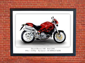 Ducati Monster S4R Motorbike Motorcycle - A3/A4 Size Print Poster