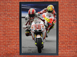 Marco Simoncelli and Valentino Rossi Motorbike Motorcycle - A3/A4 Size Print Poster