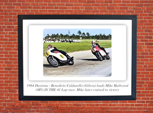 Benedicto Caldarello and Mike Hailwood Motorbike Motorcycle - A3/A4 Size Print Poster