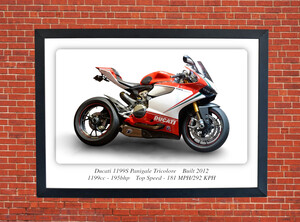 Ducati 1199S Panigale Tricolore Motorbike Motorcycle Poster - Size A3/A4