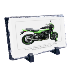 Kawasaki Z900RS Cafe Motorcycle on a Natural slate rock with stand 10x15cm