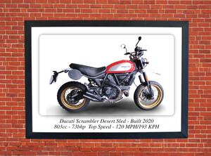 Ducati Scrambler Desert Sled Motorcycle - A3/A4 Size Print Poster