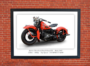 Harley Davidson Knucklehead EL Motorbike Motorcycle - A3/A4 Size Print Poster