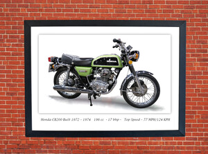 Honda CB200 Motorcycle - A3/A4 Poster