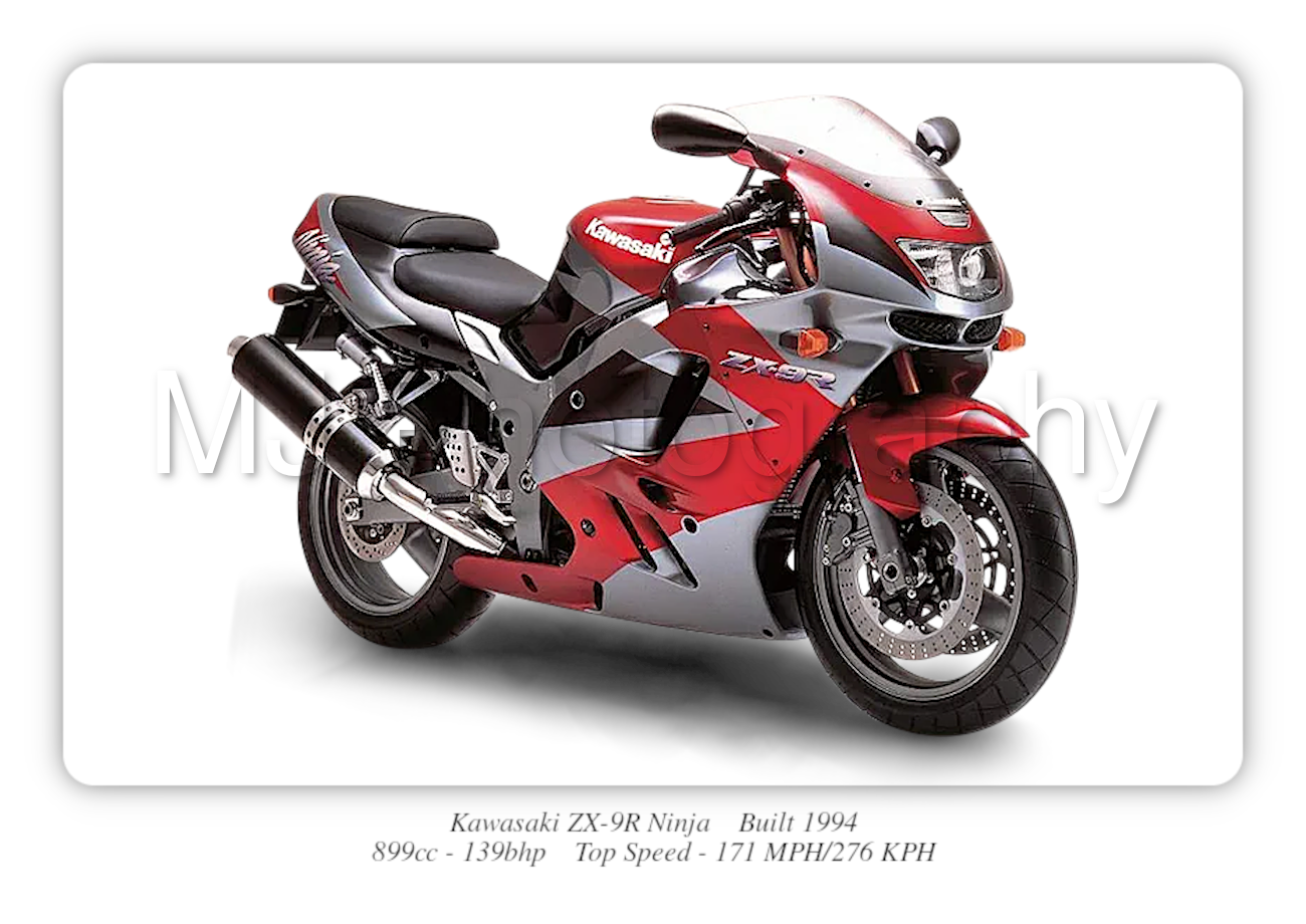 Kawasaki ZX-9R Ninja Motorcycle - A3/A4 Size Print Poster