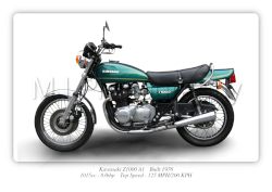 Kawasaki Z1000 A1 Motorcycle - A3/A4 Size Print Poster