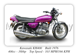 Kawasaki KH400 Motorcycle - A3/A4 Size Print Poster
